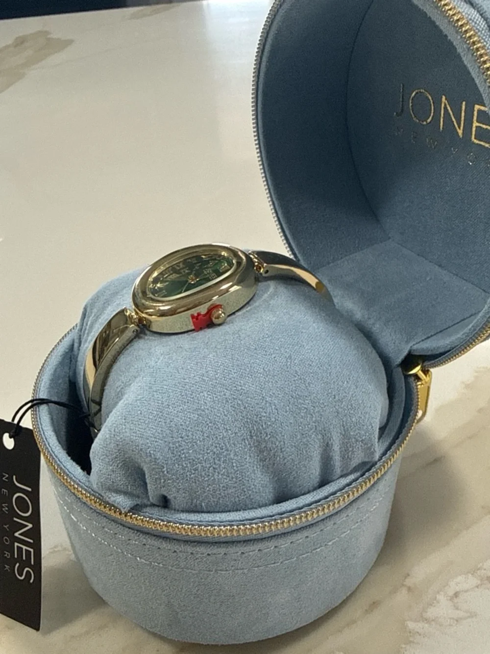 Jones New York Gold-Tone Watch with Green Dial and Slim Bracelet